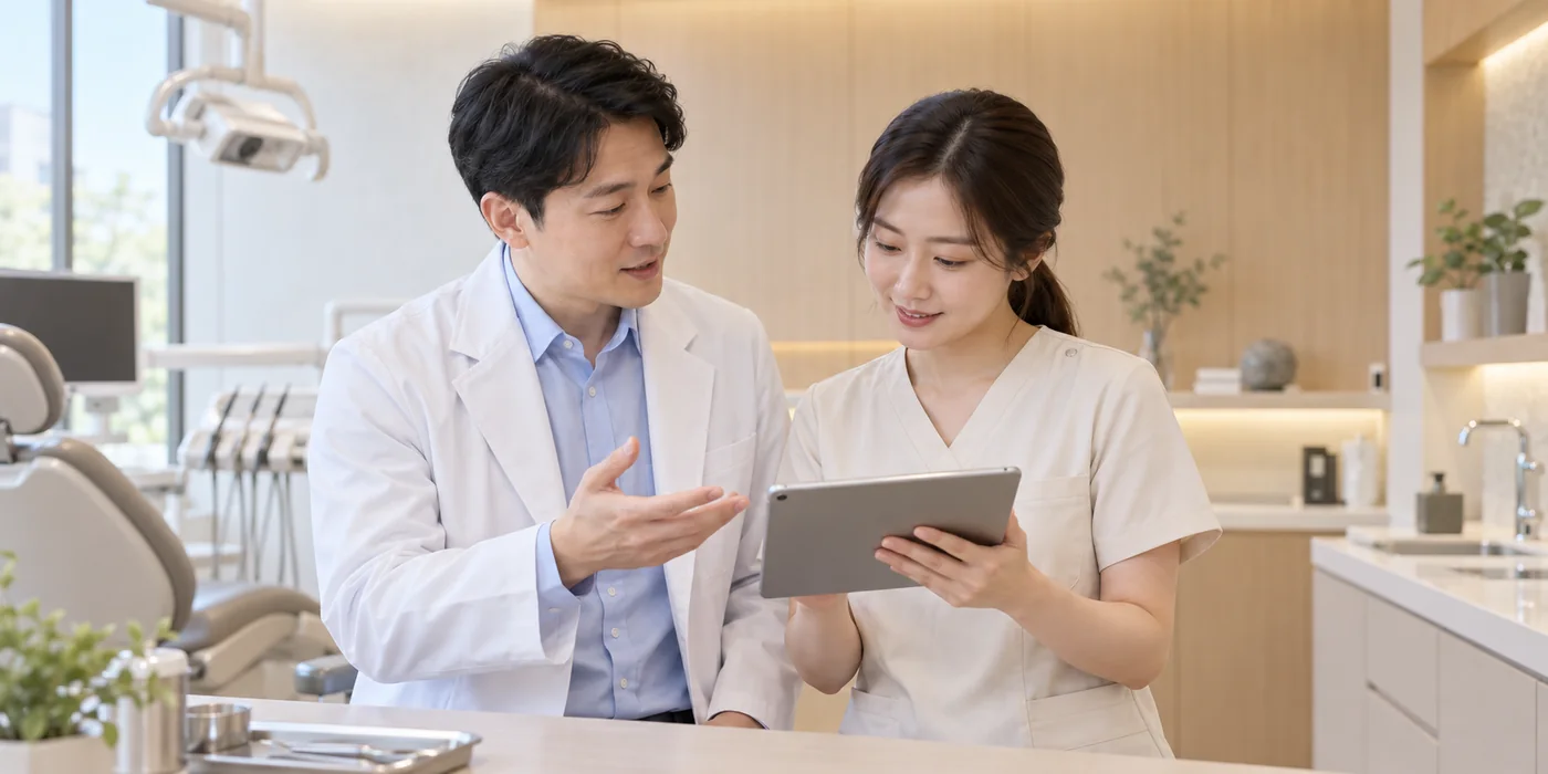 상담에서 시작하는 진료를 설명하는 연출 장면