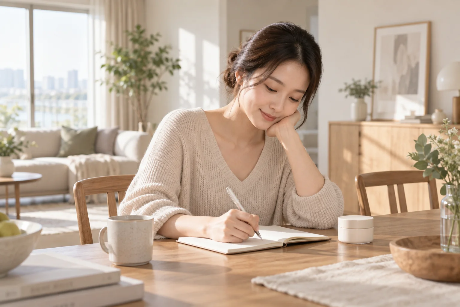 집에서 상담 질문을 정리하는 일상 장면